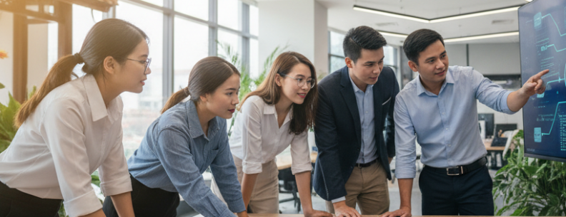 Alt text: Professionals collaborating on AWS DevOps services in Vietnam.