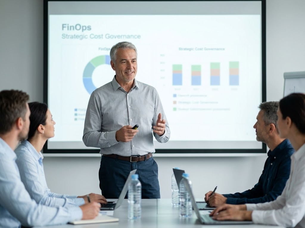 Senior consultant presents a FinOps strategy.