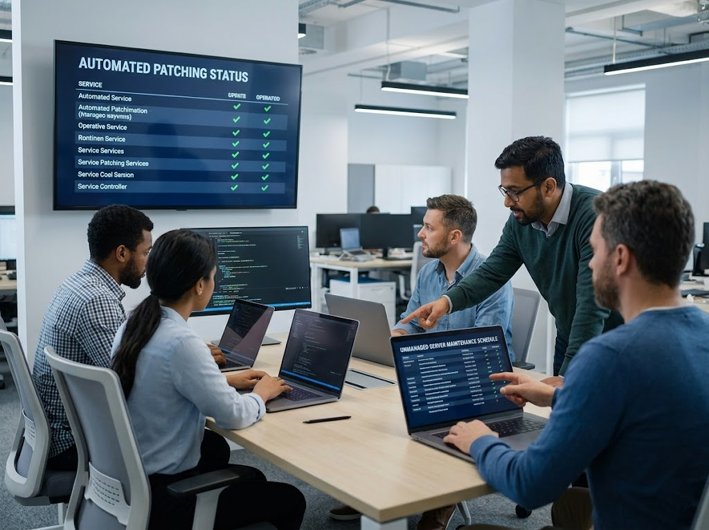 Dev team comparing automated vs manual server maintenance. 