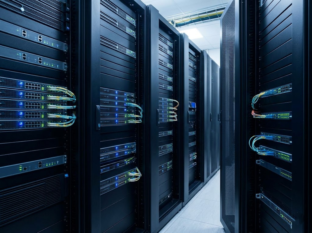 Modern data center server racks. 