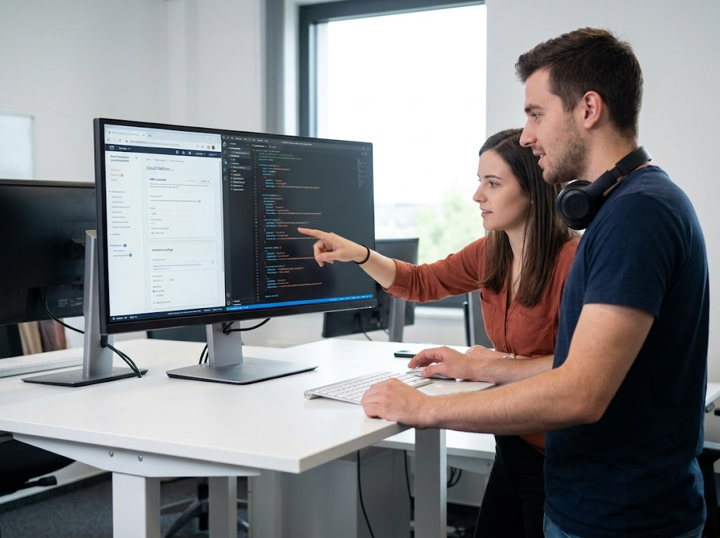 IT developers working on cloud deployment planning. 