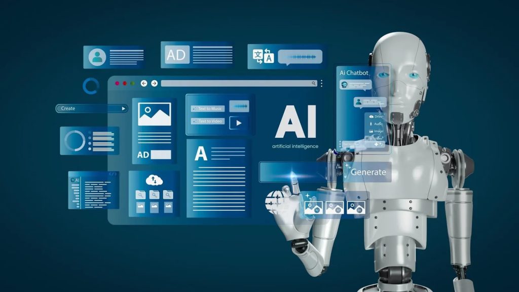 Robot AI đang tạo nội dung số với giao diện Generative AI