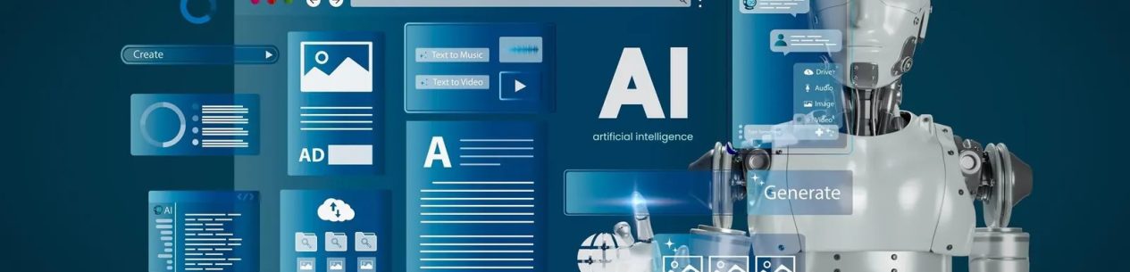 Robot AI đang tạo nội dung số với giao diện Generative AI