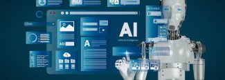 Robot AI đang tạo nội dung số với giao diện Generative AI