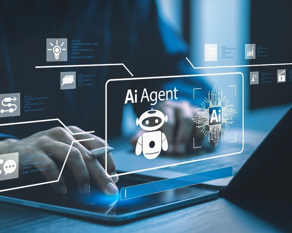 Hình ảnh AI Agent kết hợp trí tuệ nhân tạo để hỗ trợ xử lý công việc và ra quyết định