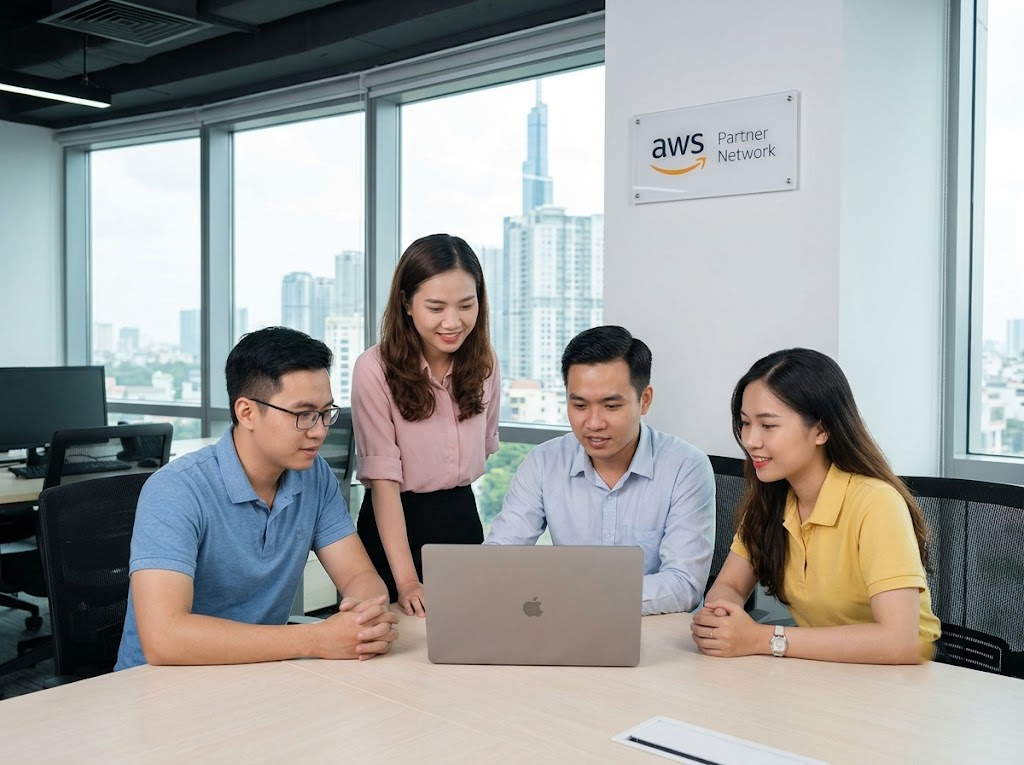 Vietnamese developers collaborating with AWS Partner Network. 