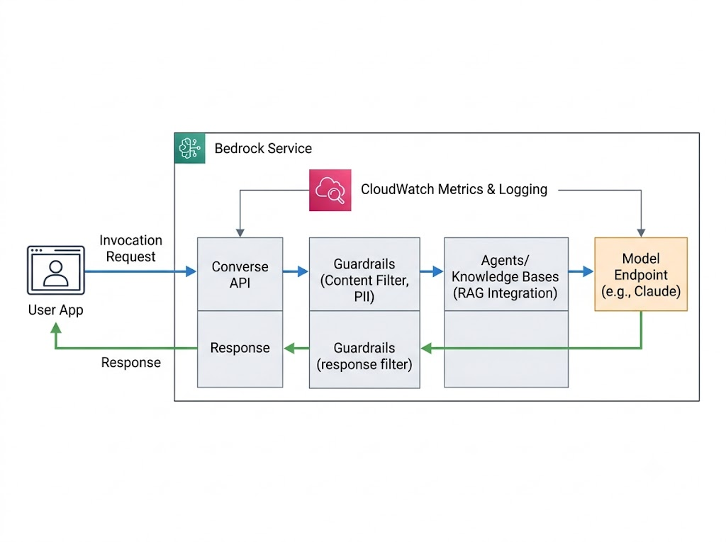 Workflow diagram of Amazon Bedrock request layers. 